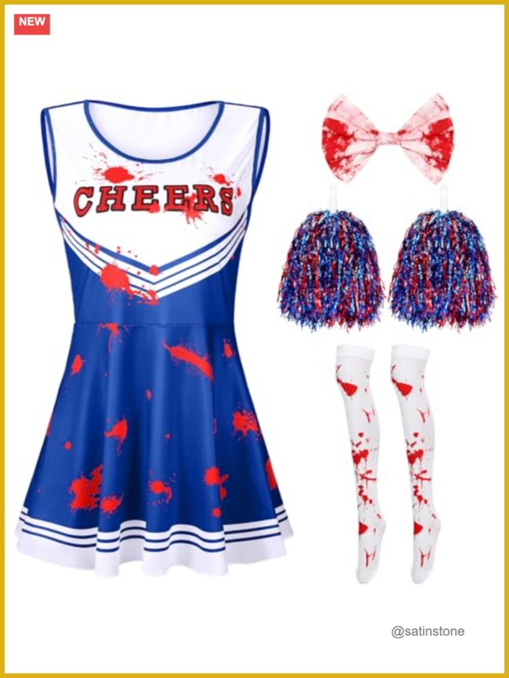 Cheerleader Halloween Costume Set Pom Poms Socks Bow Cosplay Performance